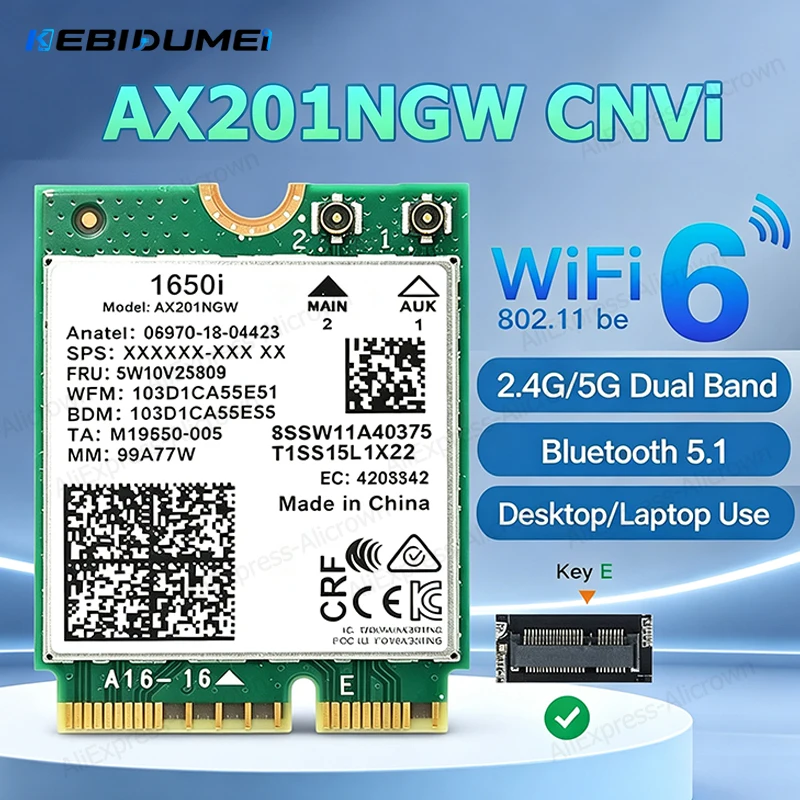 Фото Сетевая карта KEBIDUMEI M.2 CNVI AX201NGW 3000 Мбит/с BT5.1, двухдиапазонная Wi-Fi карта 2.4G/5G, адаптер с интерфейсом CNVio2 9560NGW 2000M №1