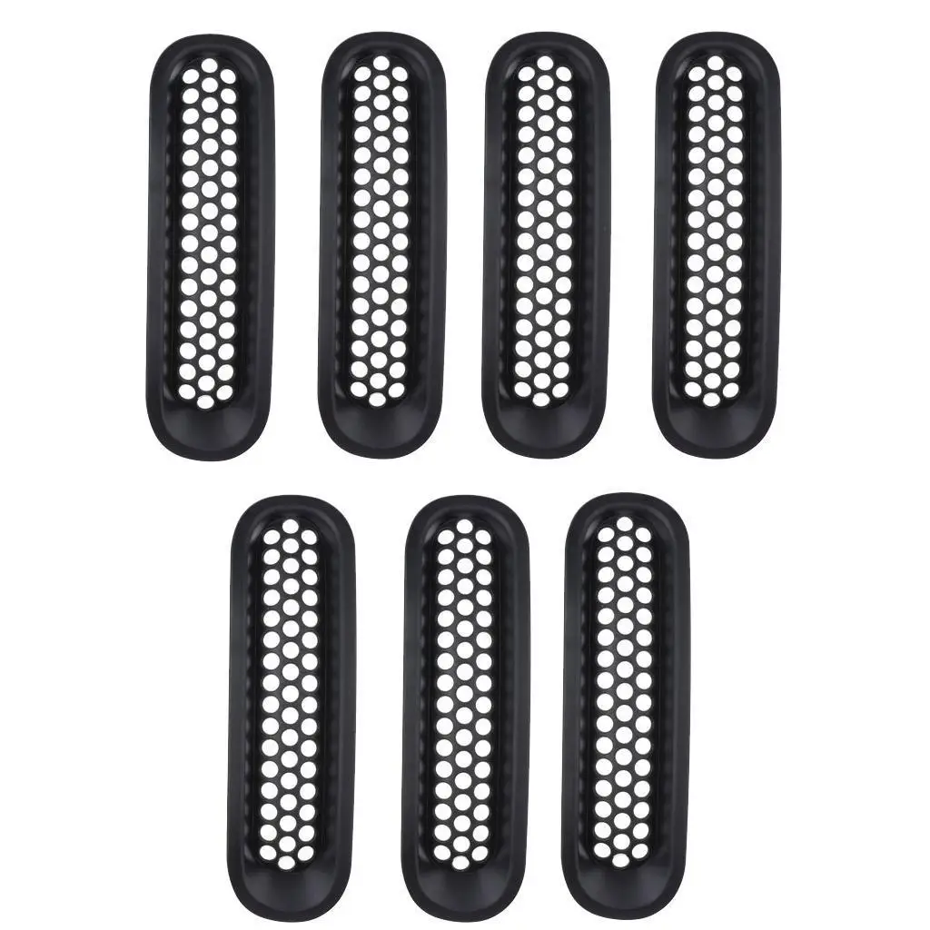 

1Set(7 PCS) Black Front Mesh Grille Grill Inserts Trims Decorative Guards Protectors Covers for JK & 2007-2015
