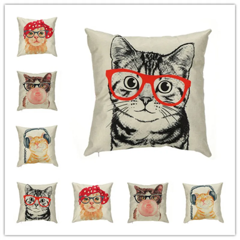 

Cat Print Cushion Cover Sofa Office Pillowcase Peach Ornament Rainbow Pillowcase Home Decor