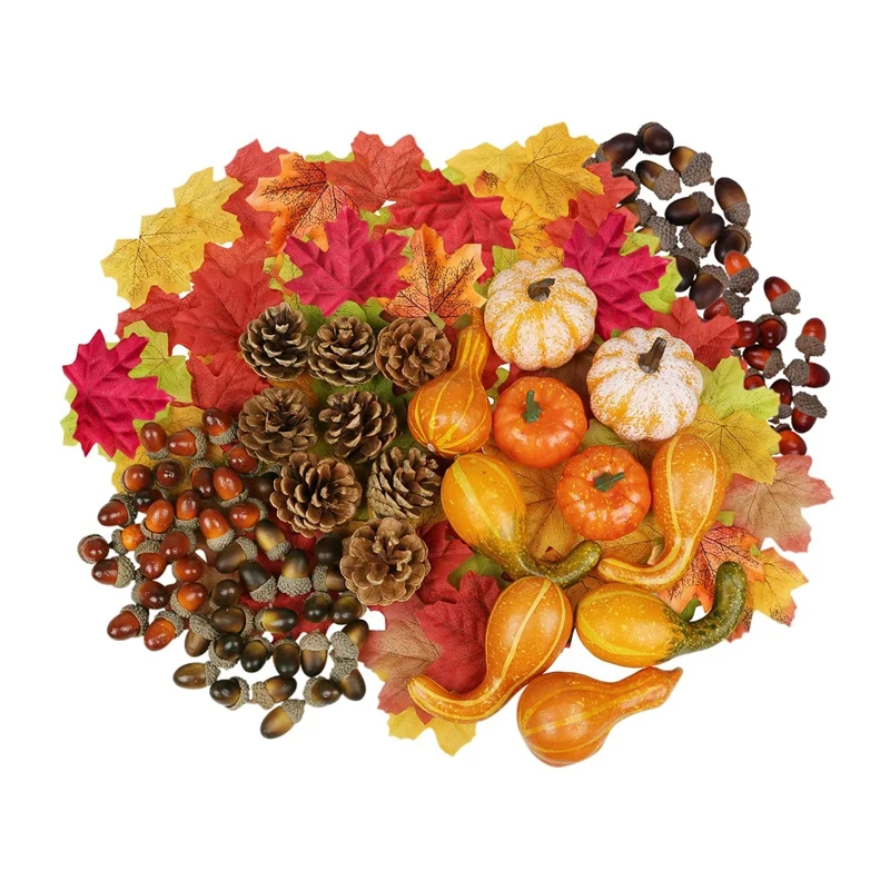 

266 Pcs Fall Decor ,Artificial Maple Leaves,Pumpkin,Acorns,Pine Cones,Gourds,for Thanksgiving Halloween Christmas Decor