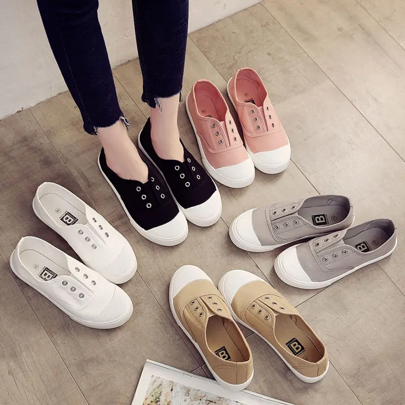 

2021 Autumn New Slip-On Lovers Canvas Shoes Women's All-Match Trend White Shoes Summer Student Flat Bottom Casuals Male Sneakers