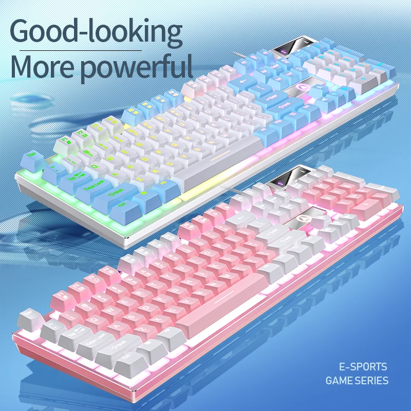 

USB Проводная игровая клавиатура с 104 клавишами, механическая Трехцветная клавиатура с подсветкой, периферийные устройства для электронных видов спорта для настольного компьютера
