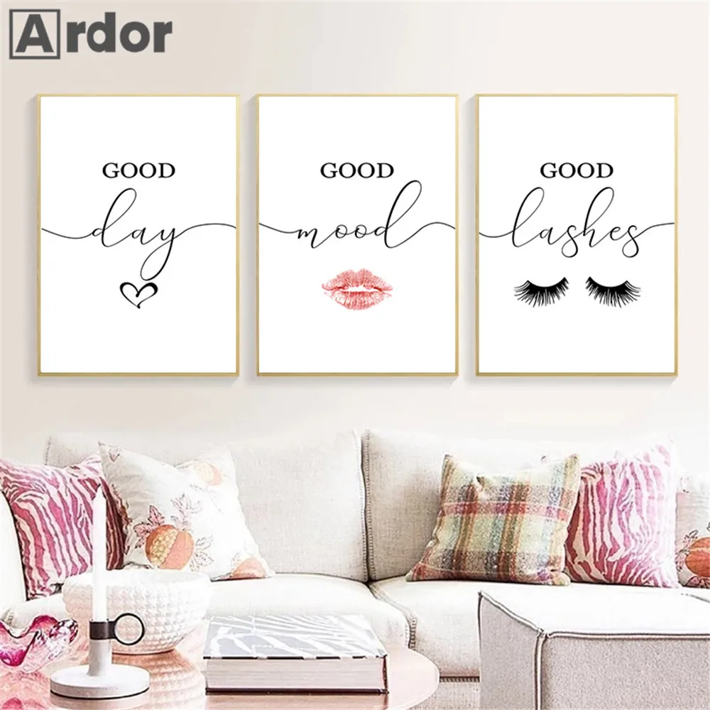 

Vanity Lashes Canvas Poster Makeup Eyelashes Wall Art Painting Lips Print Quote Posters Nordic Wall Pictures Living Room Decor