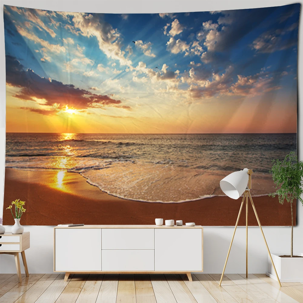 

Ocean view seawater sunrise wall hanging tapestry decoration art curtains home hanging bedroom living room decoration