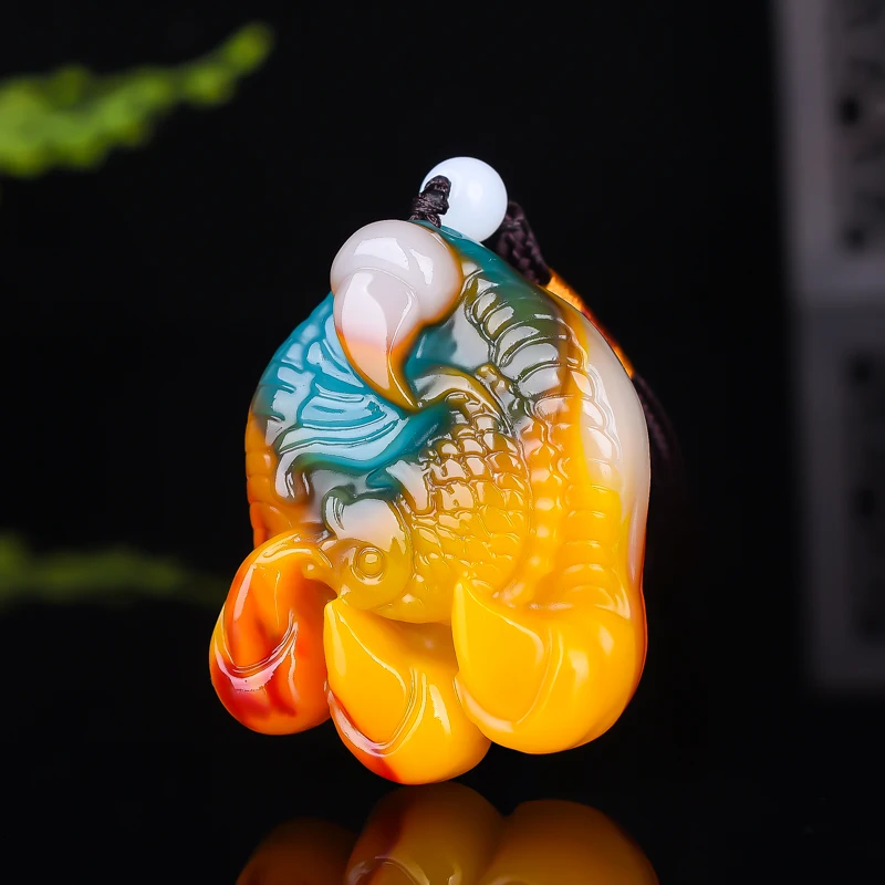 

Natural Colorful Jade Hand-carved Eagle Claw Fish Pendant Fashion Boutique Jewelry Men and Women Seize The Opportunity Necklace