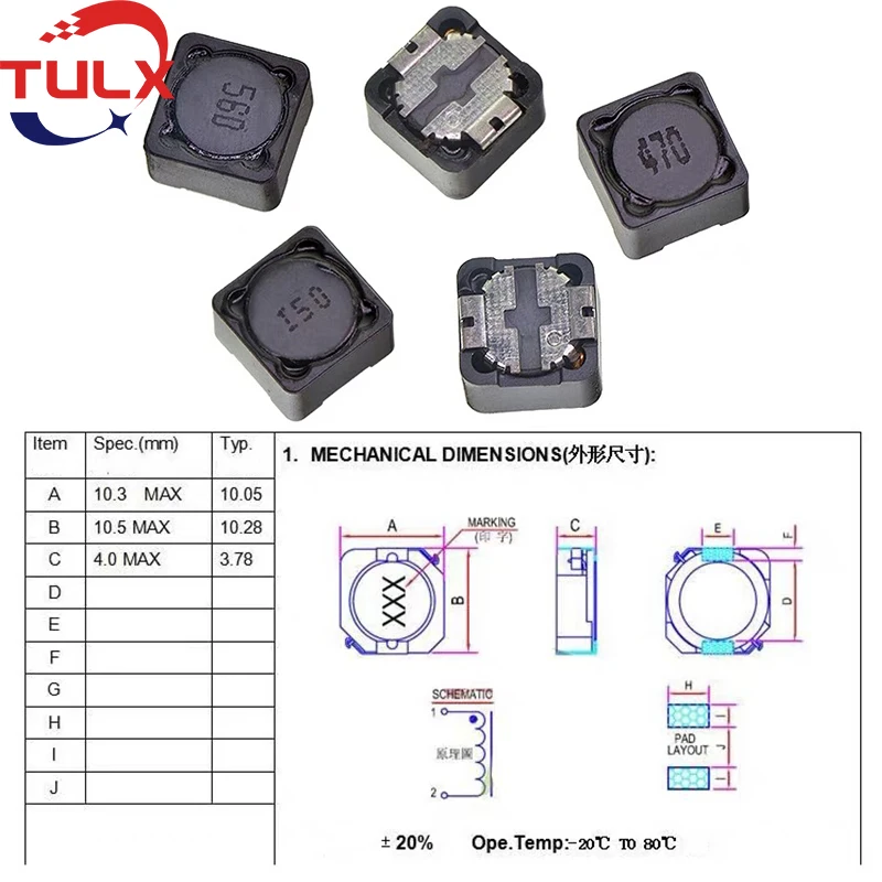 210Pcs/ Box 24 Kinds SMD Power Inductor Kit RH74 RH127 CDRH104R 4.7UH 6.8UH 10UH 22UH 33UH 220 330UH 10*10*4mm Shielded Winding