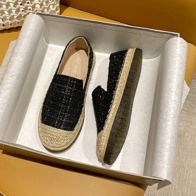 2022 New Loafer Shoes Women's Flat Bottom Sneakers Fisherman's Shoes For Women Linen Straw Woven Summer Spring Thick Bottom Shoe
