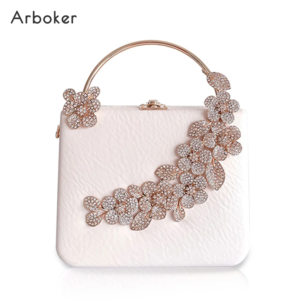 

Diamond Flowers Handbag Women PU Leather Evening Bag Solid Chain Crossbody Shoulder Bags Female Crystal Cosmetics Purse Clutch