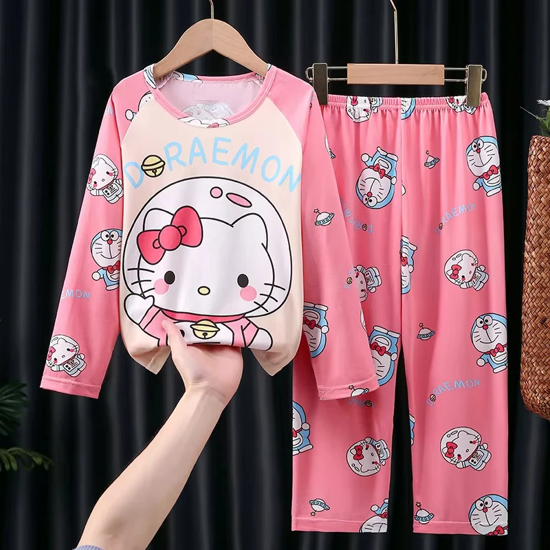 Детские пижамные комплекты Hello Kitty Cinnamoroll повседневный комплект домашней одежды с