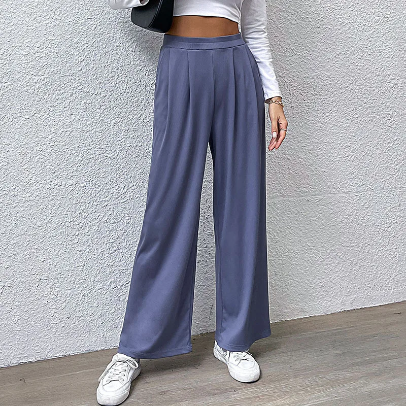 

DUYIT Casual Solid Color Pit Strip Wide-Leg Pants Women's Spring/Summer New Commuter Style All-Match Comfortable Loose Trousers