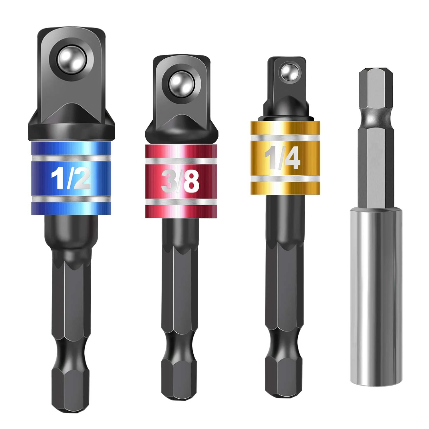 

4 Pieces Impact Driver Socket Adapter Set with Magnetic Extension Bit Holder for 1/4 Inch Hex Shank to Square Socket Turn Pow