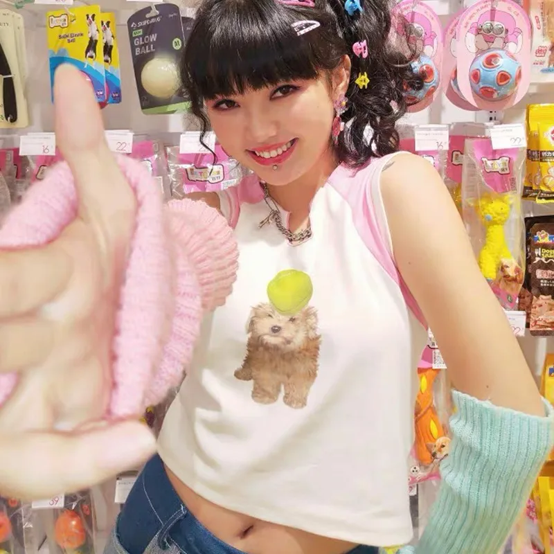 Эстетичные майки Karrram Y2k японские милые топы в стиле Харадзюку для девочек