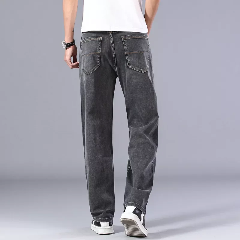 2022New Spring and Summer New Men's Gray Thin Jeans Advanced Stretch Loose Straight Denim Trousers Male Plus Size 40 42 44 B