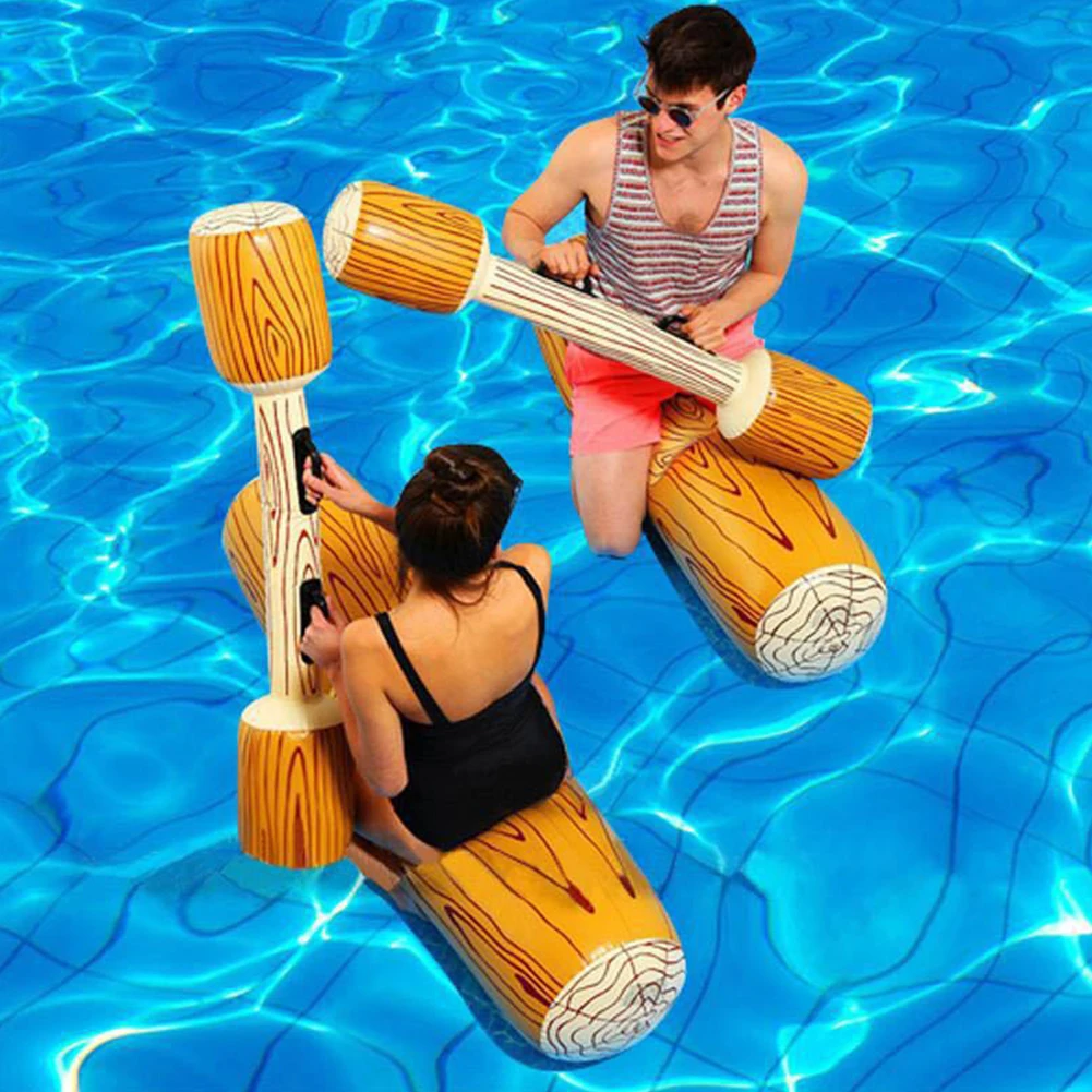 

4pcs/set Wood Grain Raft Inflatable Joust For Adults Ride On Swimming Pool Float Water Sports Fighting Sitting Canoes Game