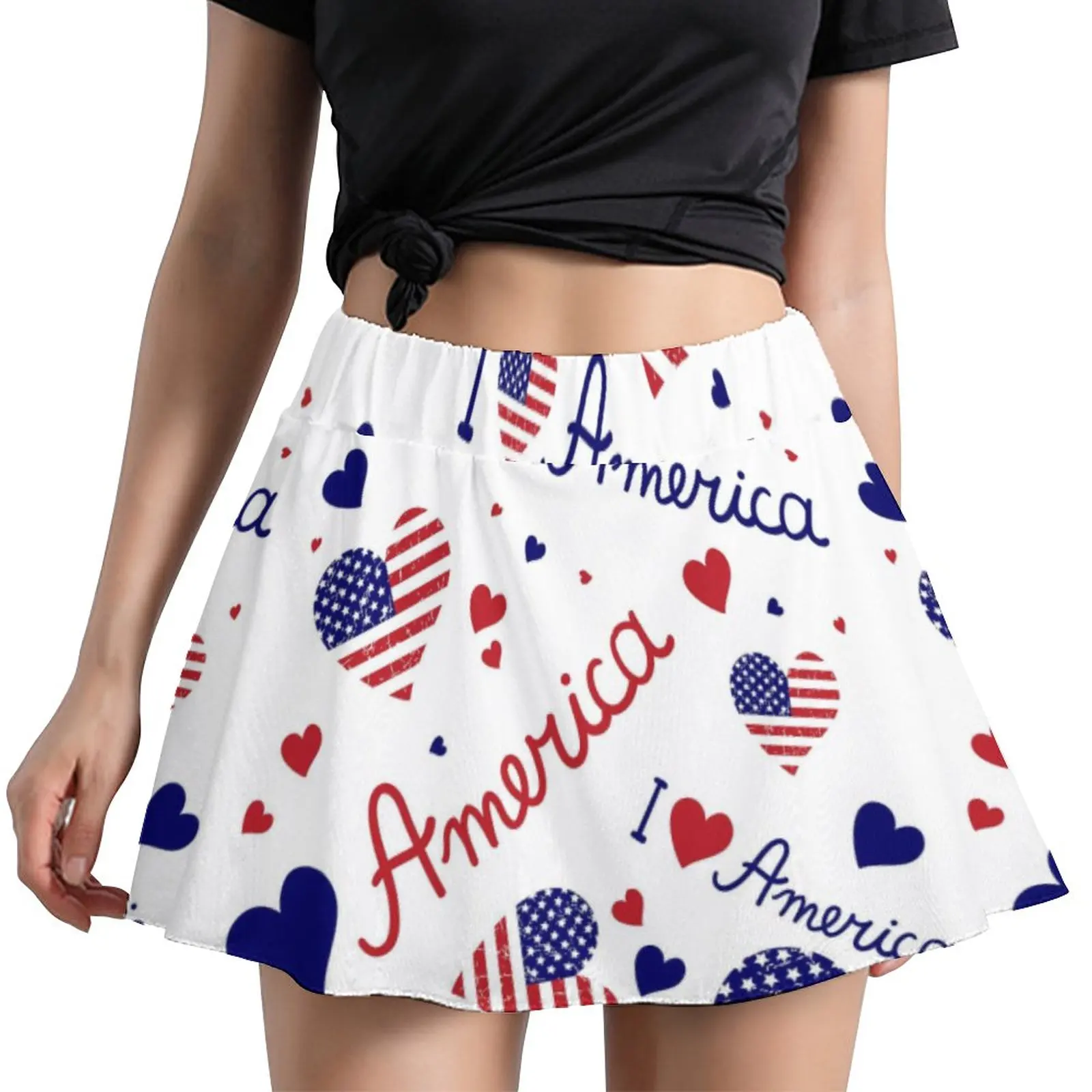 

American Flag A-line Skirt Lady I Love USA Stars Stripes Trendy Mini Skirts High-waist Print Aesthetic Casual Skirt Big Size 6XL