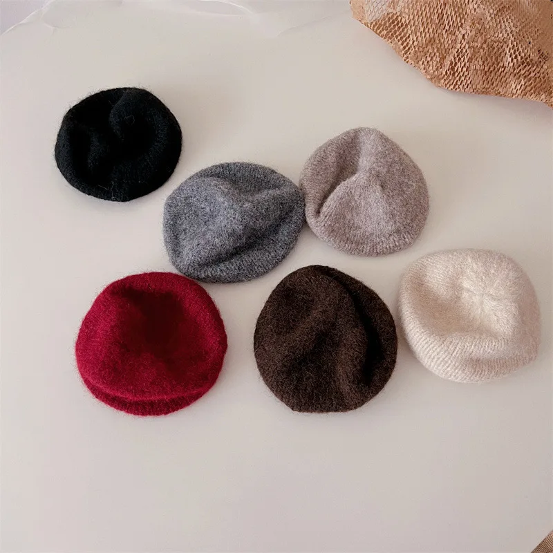 

MILANCEL New Autumn Girls Berets Kids Solid Colour Knit Cap Children Cute Hat