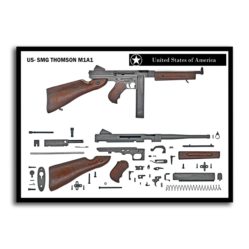 Винтажный постер с изображением боевого оружия и винтажной винтовки AK47