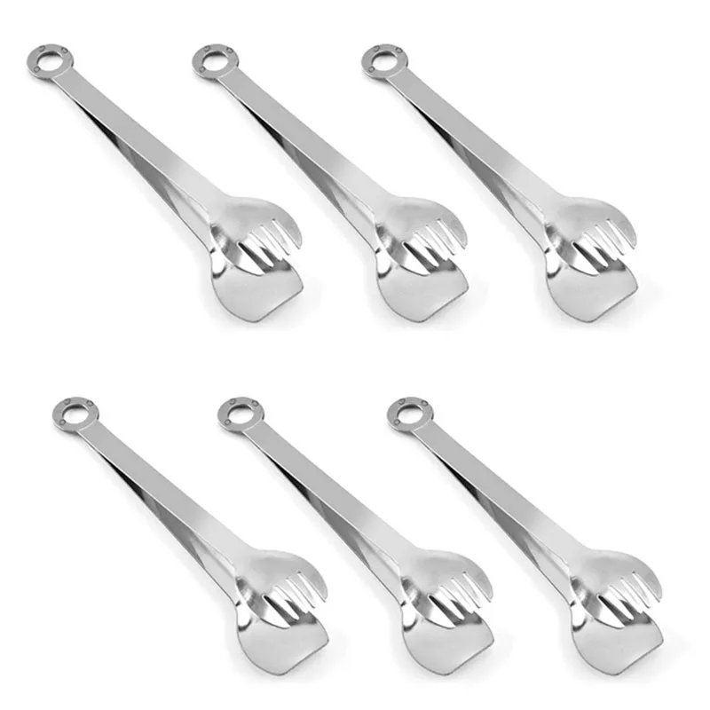 

6Pcs Ice Tongs Premium Sugar Tongs Stainless Steel Kitchen Tong Mini Food Bread Serving Tongs Clip Party Bar Accessories