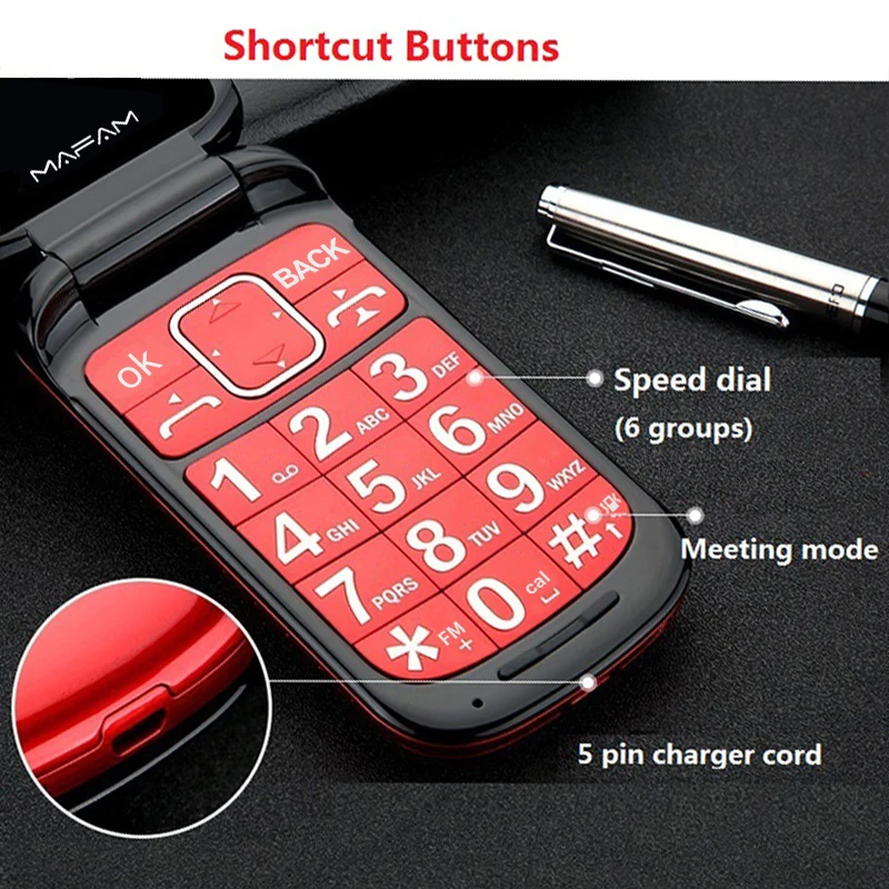 mafam f899 folded senior mobile phone dual display sos fast quick call big screen torch russian key loud sound fm easy to work free global shipping