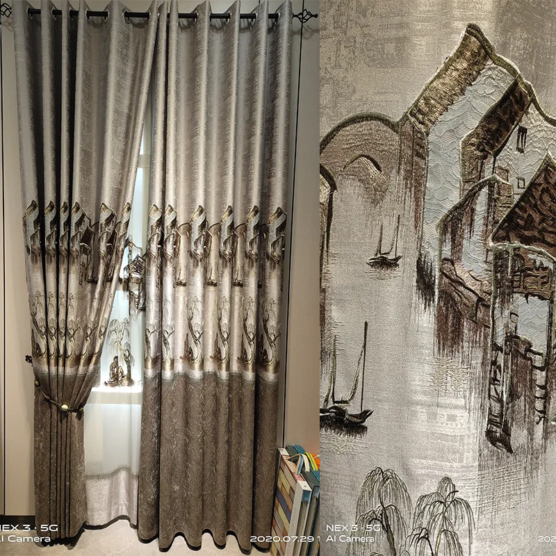 

New Light Luxury High-end New Chinese-style Curtains for Living Room Bedroom High Shading Embroidered Window Curtain Customized