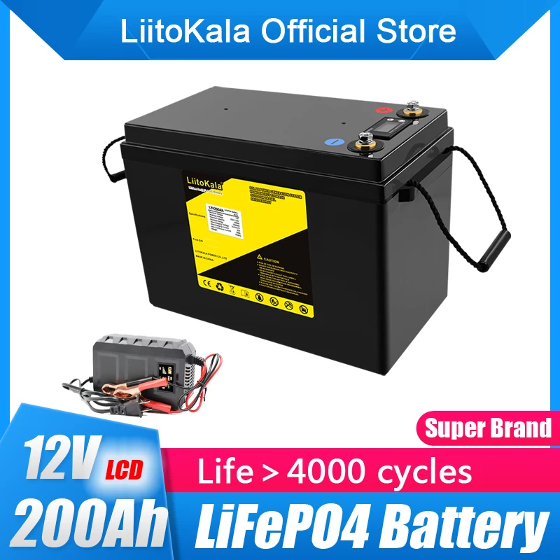 

LiitoKala 12V LiFePO4 Battery 200Ah RV Campers Waterproof Golf Cart Batteries 4000 Cycles Off-Road Off-grid Solar energy 150ABMS