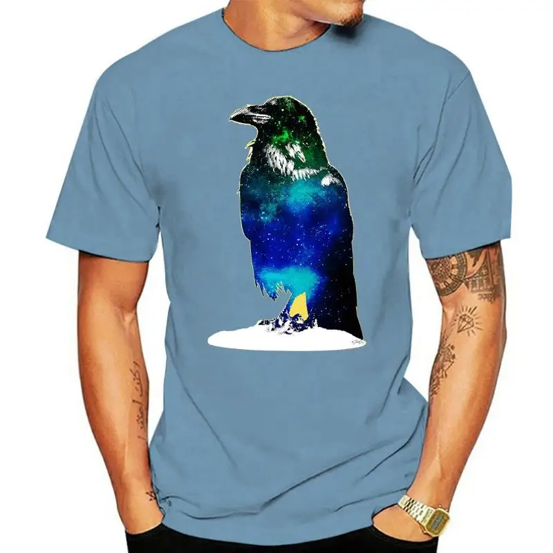 

Mens Galactic Raven Printed Cotton T-Shirt