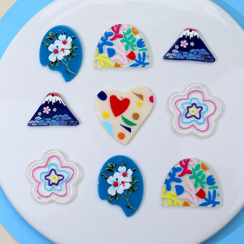 

5pcs Heart Star Flowers Print Charms Pendant for DIY Jewelry Making Acrylic Earring Necklace Keychain Accessories Party Findings