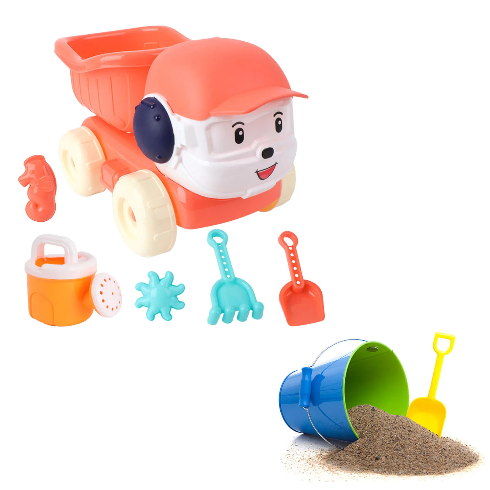 

6Pcs Beach Sand Toys Summer Sandbox Toys Set Beach Game Tools Kit Contains Sea Animal Molds Shovel Rake Car Watering Can