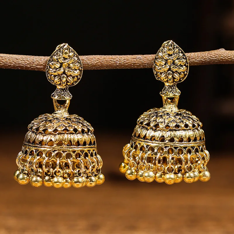 

Vintage Kundan Bell Earrings Pendents Women Antique Gold Sliver Ethnic Earrings Indian Jewelry