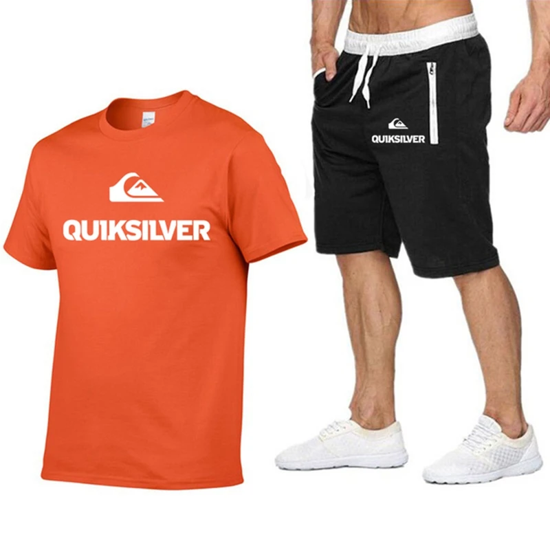 New Quiksilver Men T-shirt Two-piece Suit Men's Cotton Short-Sleeved T-shirt + Shorts Set Men Casual Sportswear Fitness Clothes