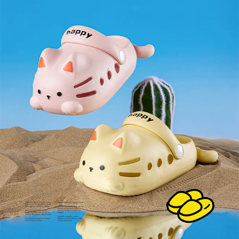 

Летние детские сандалии с милым котом, Эва, мягкая подошва, быстросохнущие, для дома, улицы, пляжа, детские тапочки, тапочки для мальчиков и д...