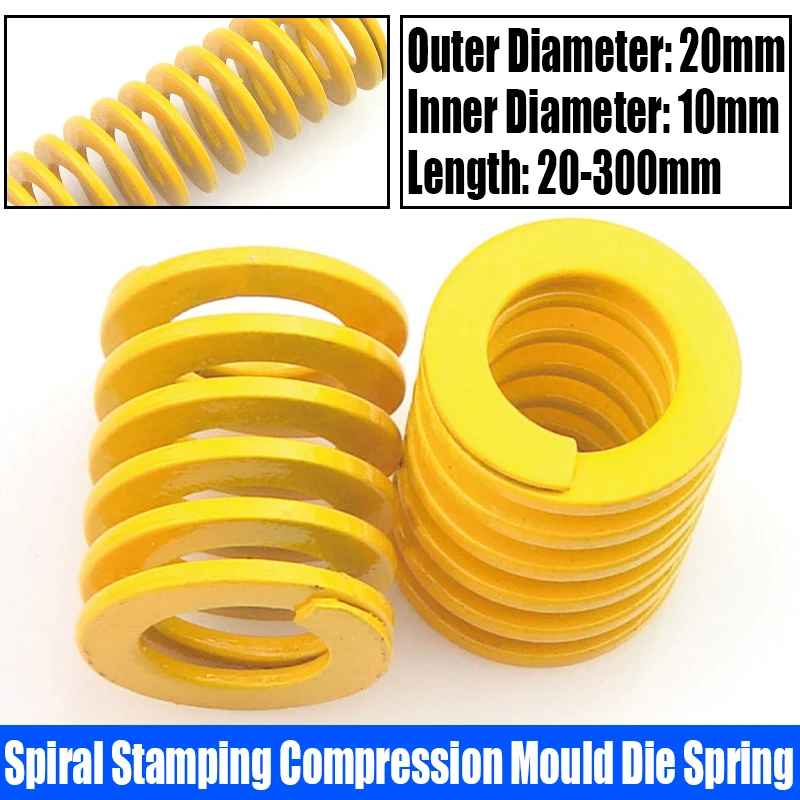 

1PCS Yellow Small Load Spiral Stamping Compression Mould Die Spring Outer Diameter 20mm Inner Diameter 10mm L=20-300mm