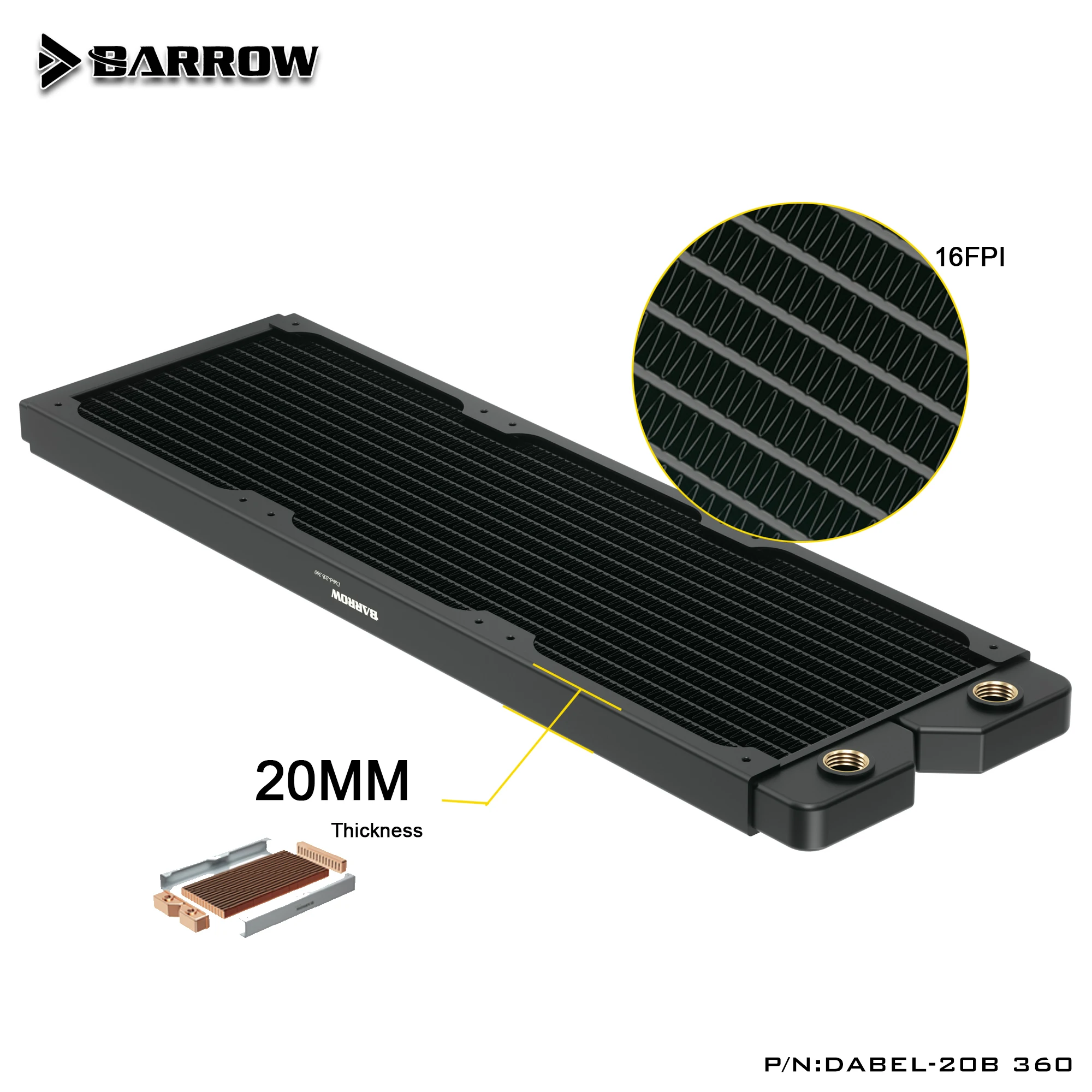 Barrow-radiador Dabel-20b de 20mm de espesor, cobre G1/4 