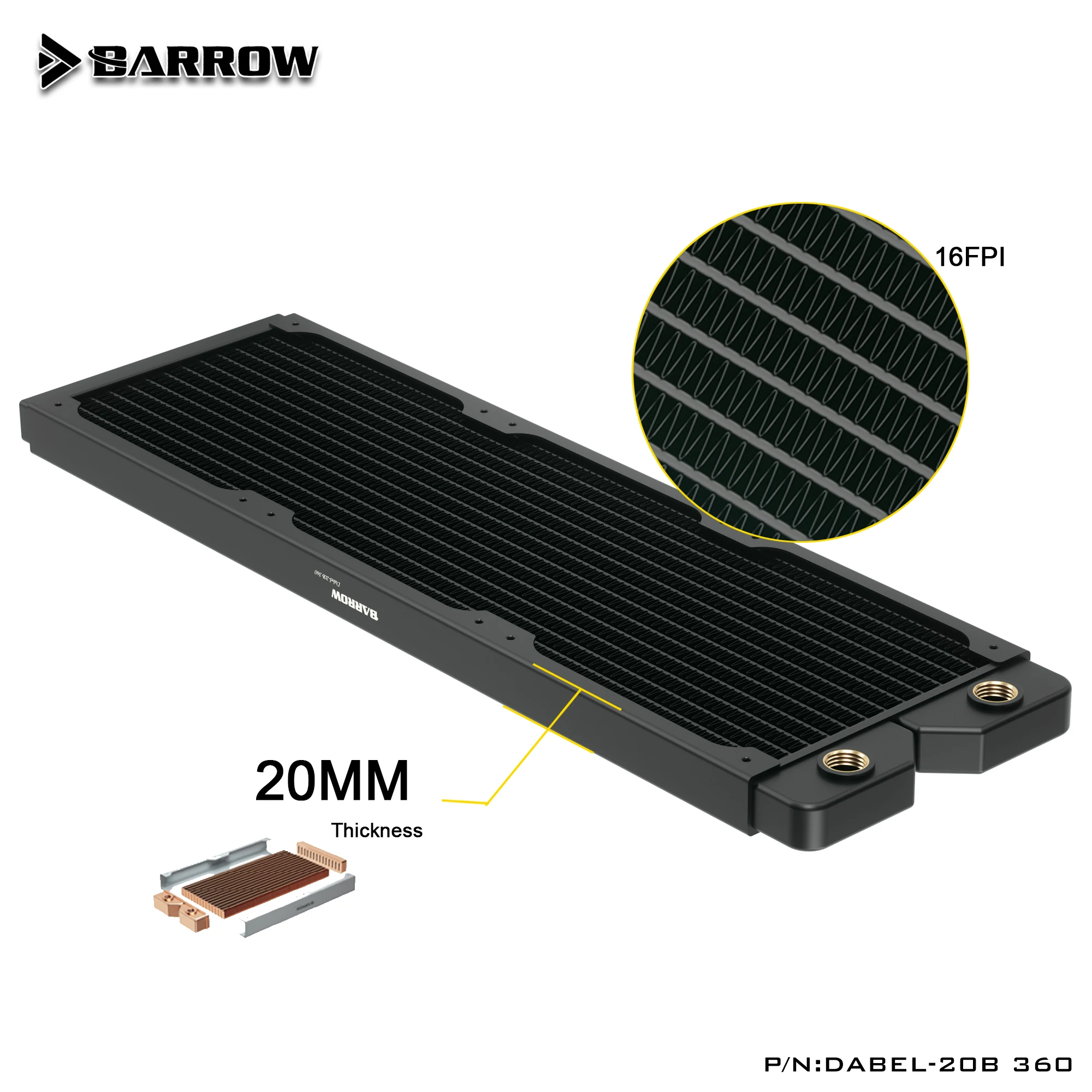 Barrow Dabel-20b 20 мм толщиной медный G1/4 &quotрезьба белый/черный для вентилятора 12 см 240/360