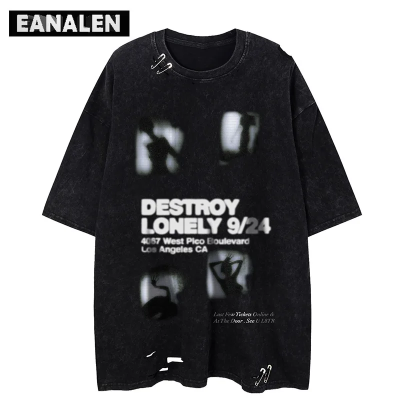

Harajuku retro hole fantasy graffiti pattern T-shirt men's goth rock punk summer oversized casual street rap short sleeve T-shir