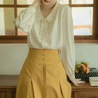 spring lantern sleeves doll collar chiffon shirts womens design sensation niche shirts woman tops vintage chiffon