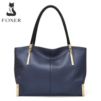 foxer women cow leather handbag female large capacity shoulder bag luxury design lady totes zipper top handle bag chic big purse