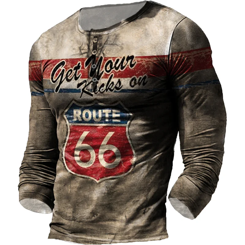 

Tee Shirt Men Long Sleeve Cotton T-Shirt Vintage Male Tops 5xl Route 66 Print 3D T Shirt Street Hip Hop 2023 Oversized Clothing