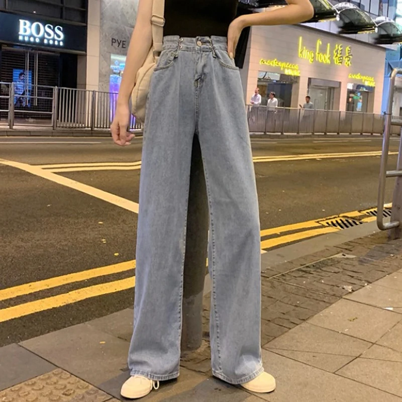 

Wide Leg pants Jeans Women Blue Casual Female New Harajuku High Street Womens Vertical Loose Fit Vintage Denim Mom Pants