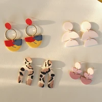 juhu statement pink leopard clay dangle drop earrings for women new fashion long acrylic punk earring christmas gifts jewelry