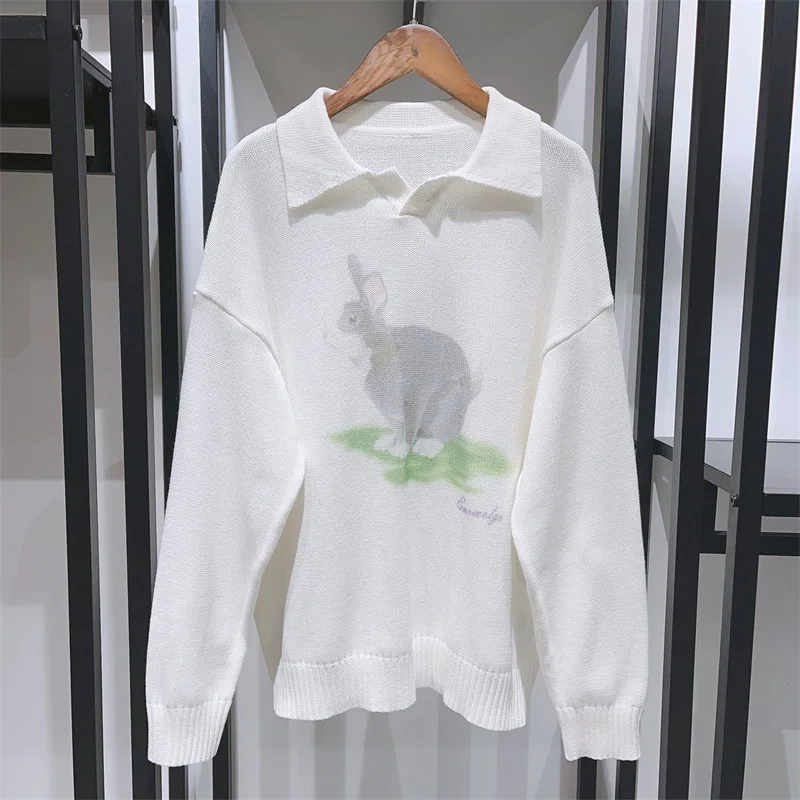 

Новинка 2023 Ранняя весна Свободный вязаный свитер в студенческом стиле с лацканами