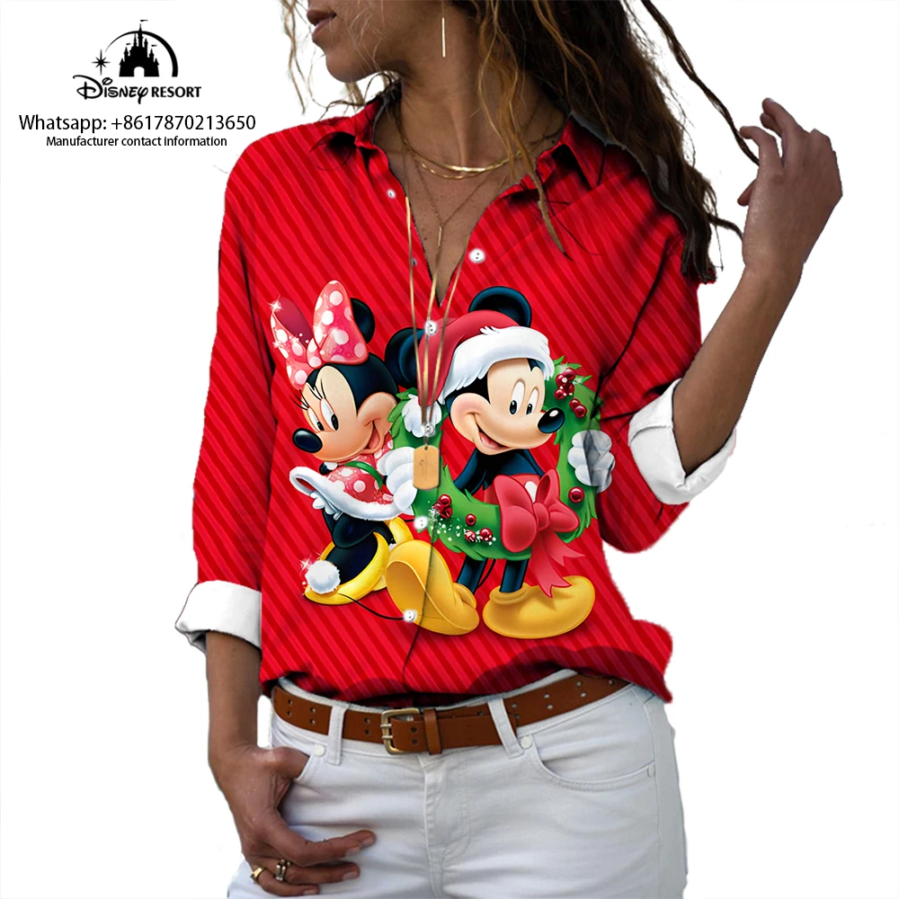 

New Mickey and Minnie Anime 2022 Women's Spring and Autumn Boho Christmas Disney Brand Harajuku Casual Long Sleeve Shirt Y2K