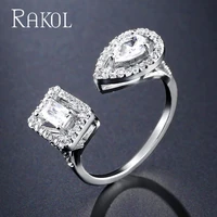 rakol luxury geometric cubic zirconia open rings for women 2022 fashion water drop square finger ring wedding party jewelry