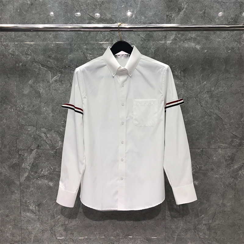 TB THOM Shirt INS Star Style 2022 New Autumn Stripe  Baggy Couple Cotton Top High Quality White Button Up Shirt Mujer Unisex