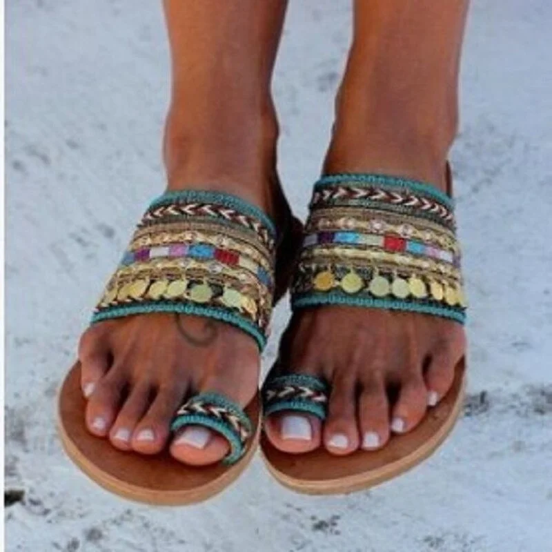 

New Summer Casual Open-toe Flat-bottomed Women's Slippers Bohemian Flip-flops Women's Slippers Large Size 43 Sapatos De Mujer