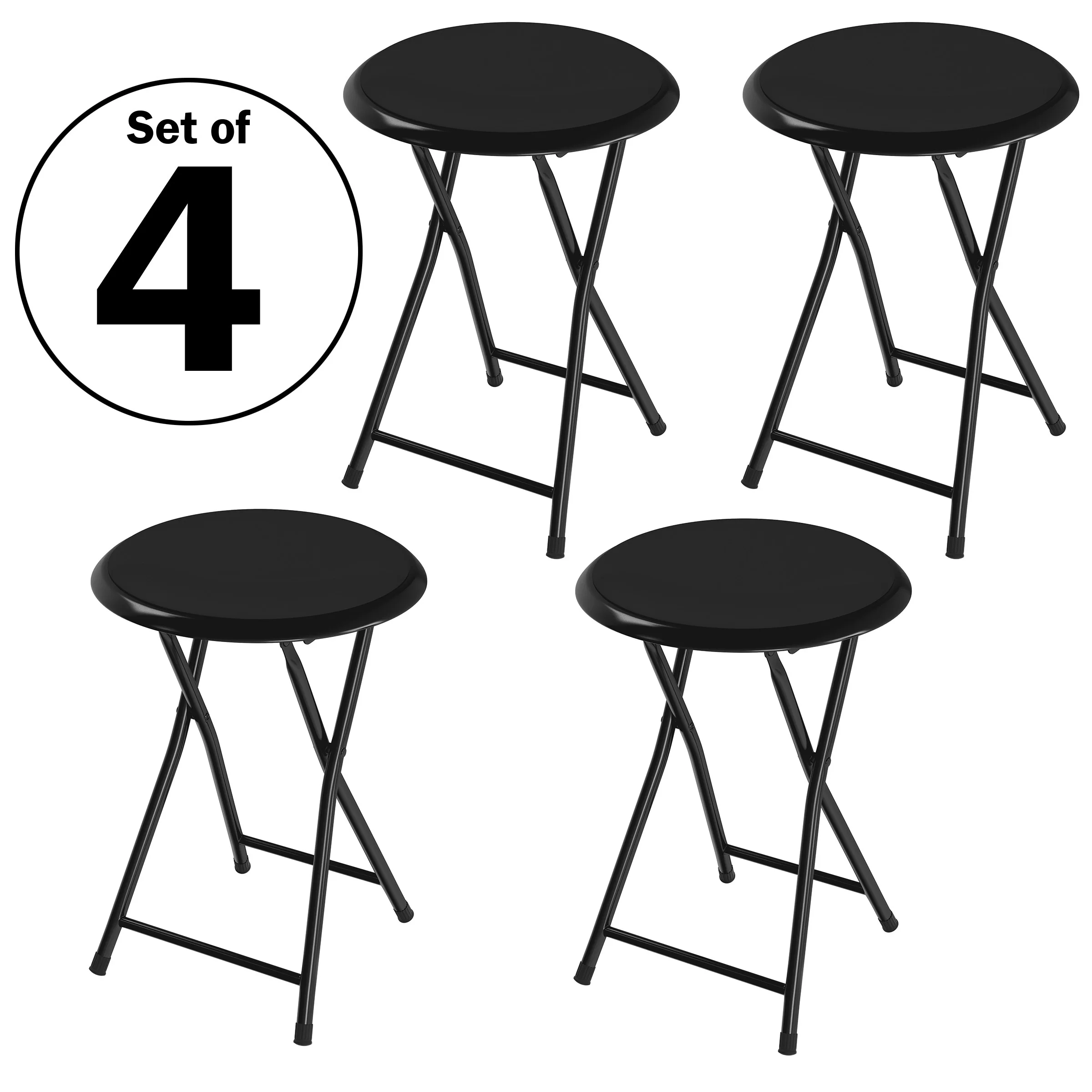 

Folding Bar Stools – Set of 4 Heavy-Duty 18-Inch Stool - 300lb Capacity and Padded Seats for Dorm, Recreation or Game Room by