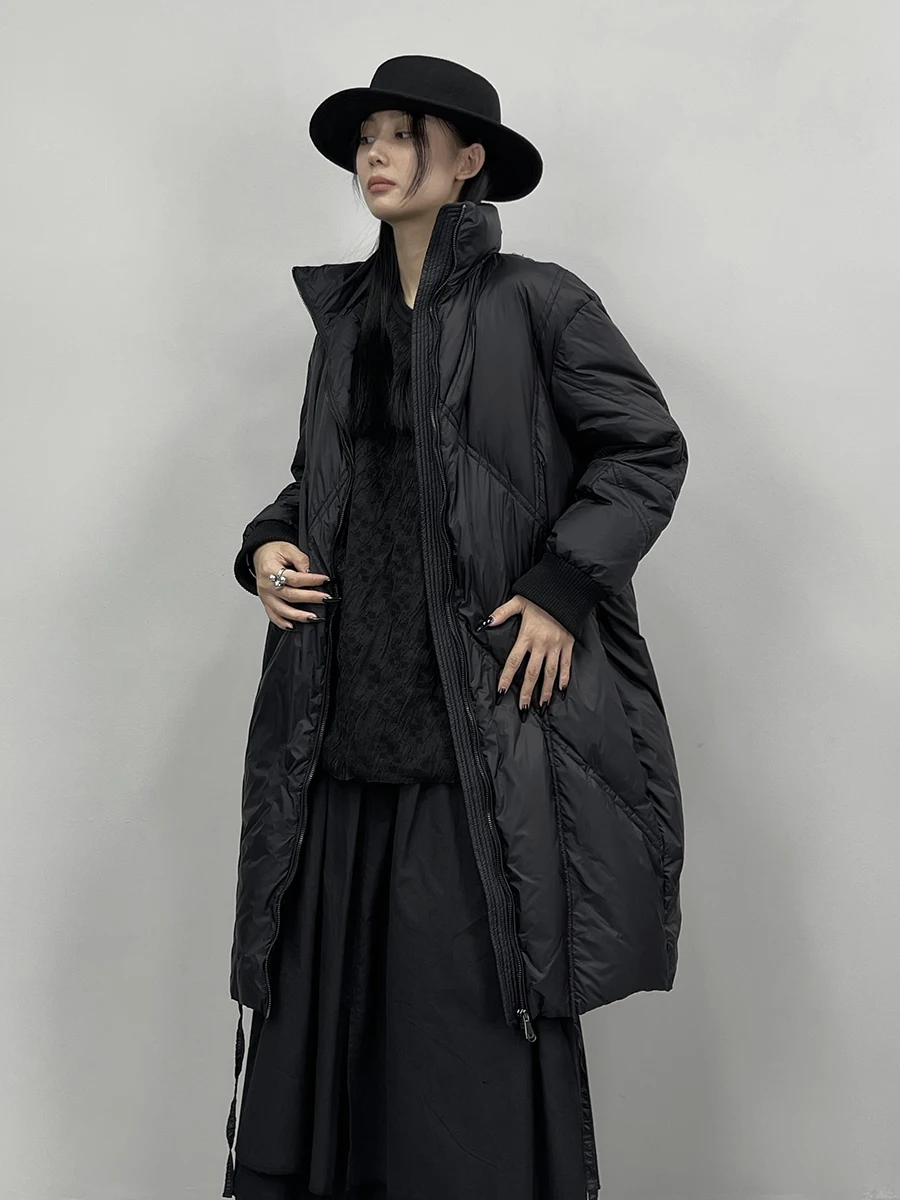 Black Lightweight down Jacket Women's Winter Mid-Length Simple Loose Coat enlarge