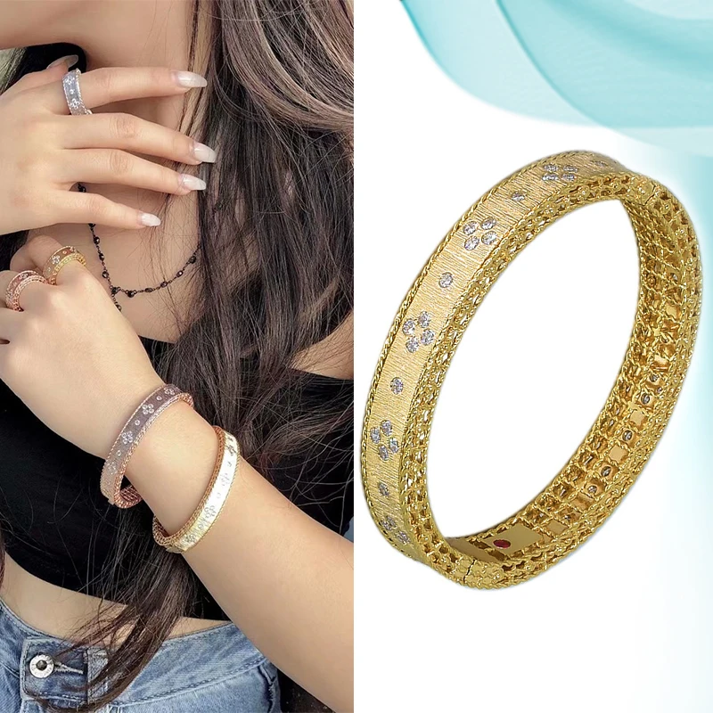 

Simple Stylish Modern Bracelets Copper Golden Plated Fashion Cuff Bangles Luxury Quality Elegant Jewelry New Design Accessories