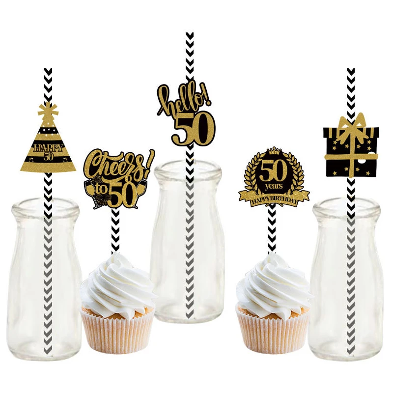 Бумажные соломинки для дня рождения 24 шт.