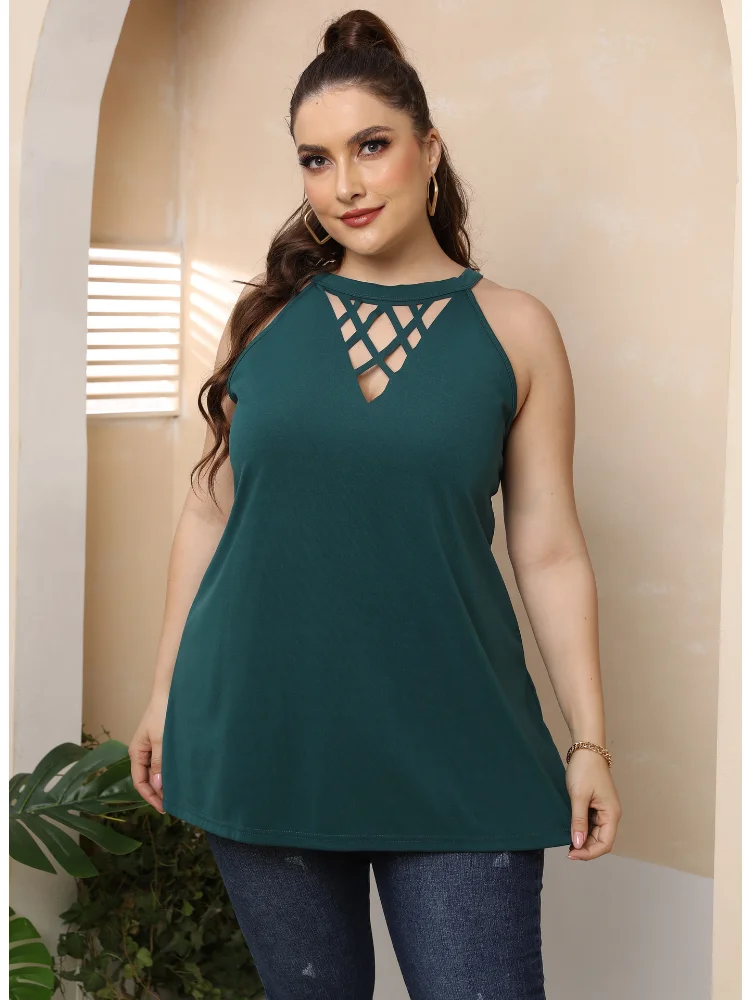 Plus size women sexy openwork burnt-out halter top bottoming shirt casual top plus size feminino t-shirts